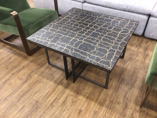 3' X 3' X 19" Black & Gold Faux Stone Metal Base Coffee Table