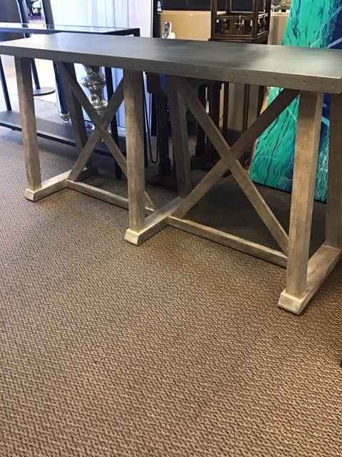 60.5x18"x30" Ethan Allen Bruckner Metal Top Console Table