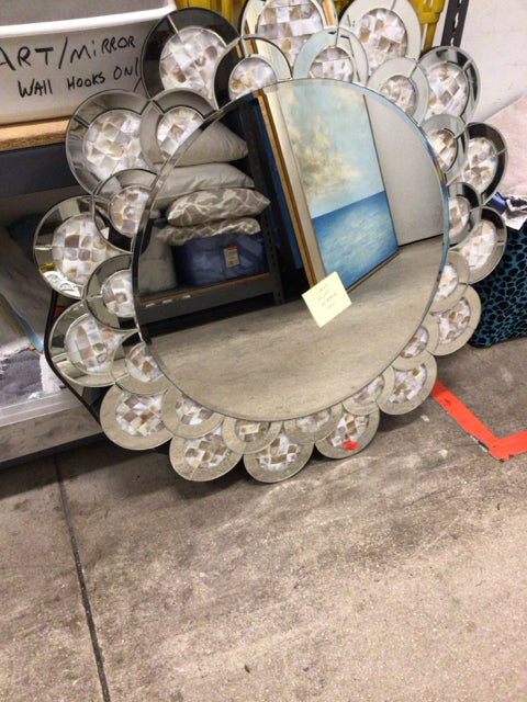 35 1/2" Scalloped Edge M.O.P & Mirroroed Panel Framed