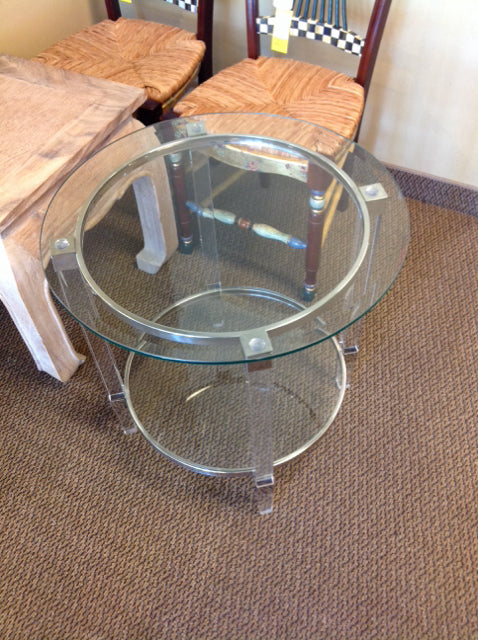 24" Round Glass Chrome/Lucite End Table