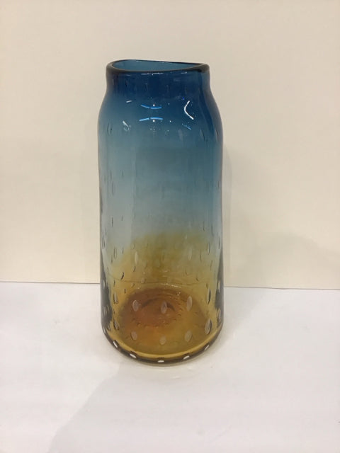 15" Blue Fade to Brown Open Glass Jar