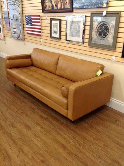 Faux Leather Brown Sofa w/Bolsters