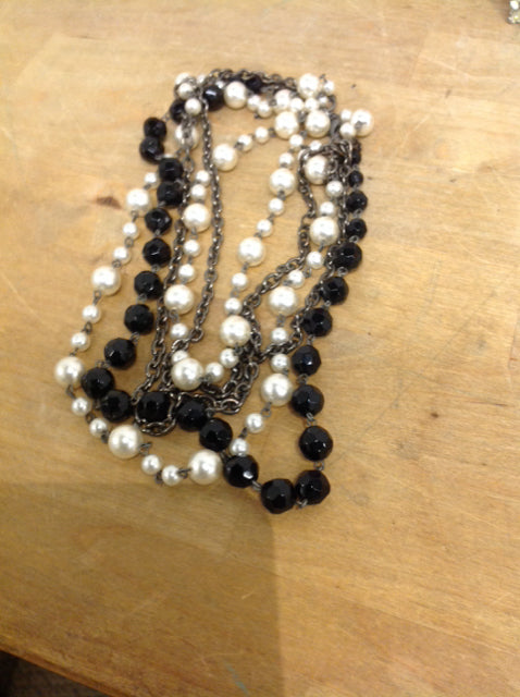 Necklace- Multi Pearl & Black Beads