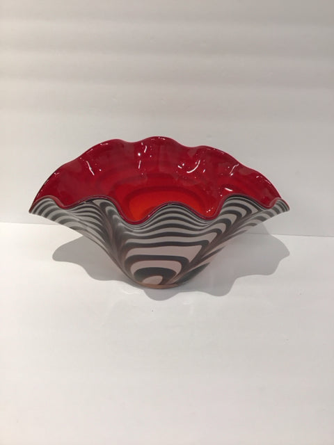 Art Glass Red Abstract Vase w/Zebra Print