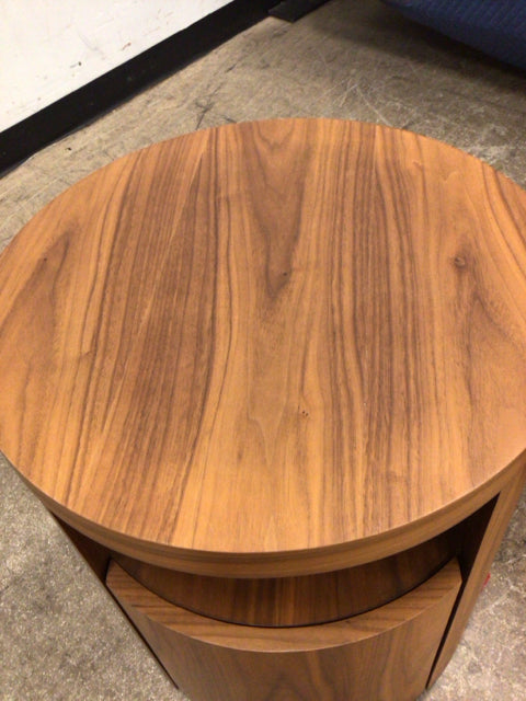 21.5" H x 19" AS-IS Angel Cerda Round Walnut Nightstand( Round Mark On Top)