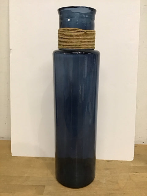 22" Blue Glass Vase w/Rope on Neck