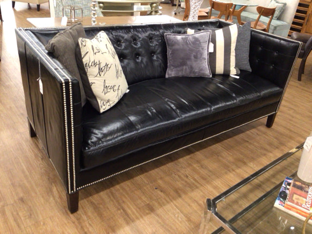 Black Leather Sofa W/Silver Nailheads