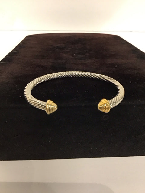 Yurman Style Thin Cuff Bracelet w/Gold Tips