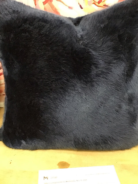 20" Blue Faux Fur Down Filled Pillow