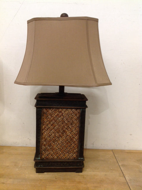 Wood & Rattan Embossed Metal Lamp w/Shade