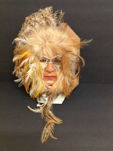 Native Eskimo Clay Mask w/Feathers