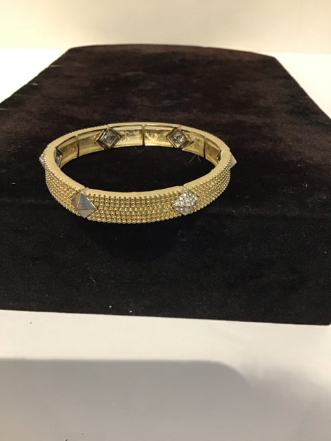 Gold Stretch Bracelet w/Silver/Pave Accents