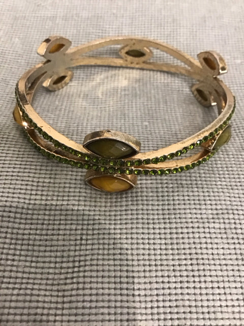 Goldtone Green Rhinestone W/Yellow & Green Accent StoneBracelet