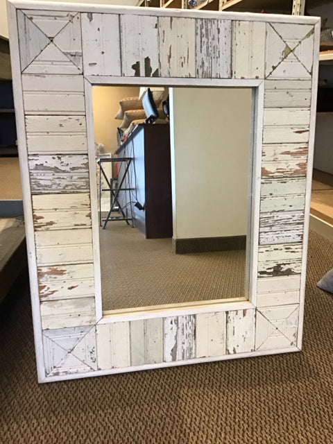 34"x28" Cream Rustic Wood Distressed Mirror