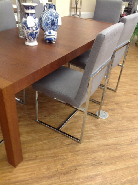 Set Of 6 Grey Fabric & Chrome Dining Chairs