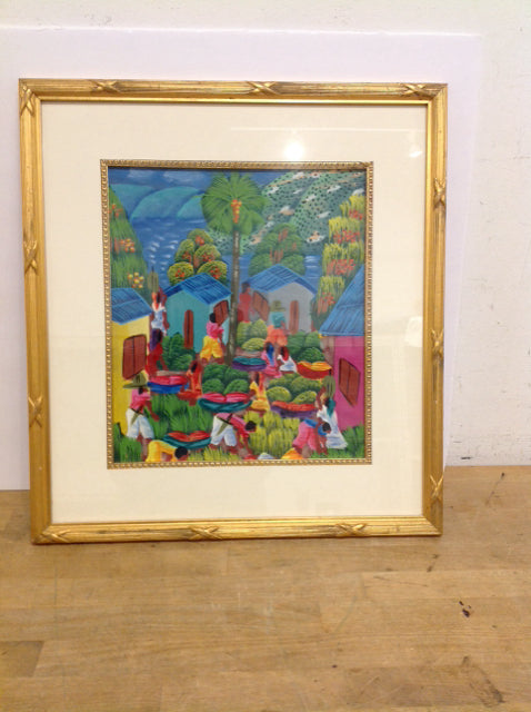 17x19 Framed Haitian Painted Art on Canvas