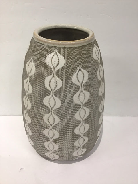 13" Grey Textured White Clay Vase