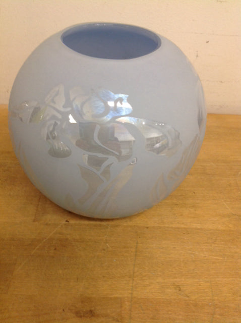 Vase- 8" Blue Floral Glass