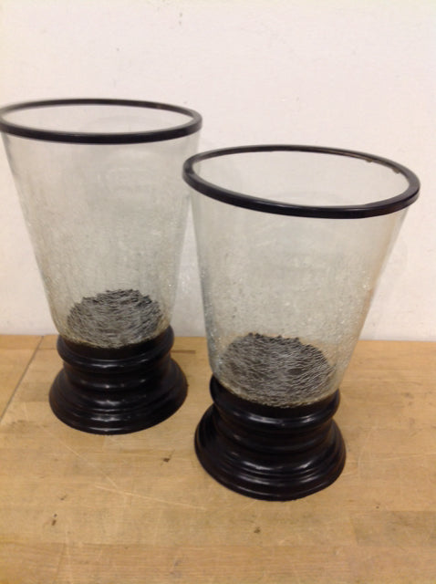 - Set Of 2 Crackle Glass Hurricanes