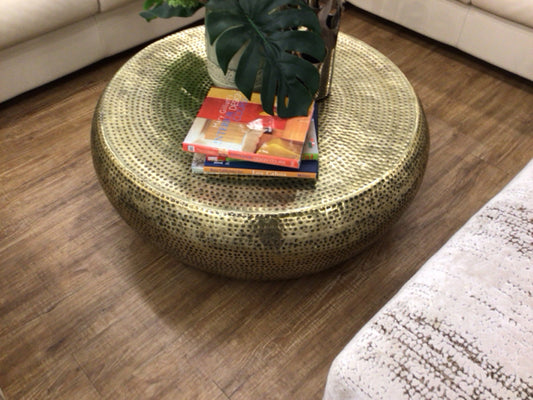 37" Round Gold Hammered Top Coffee Table