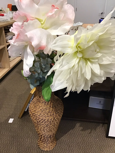 Silk Florals In 28" Seagrass Floor Vase