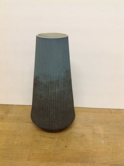 13" Blue Striped Ceramic Vase