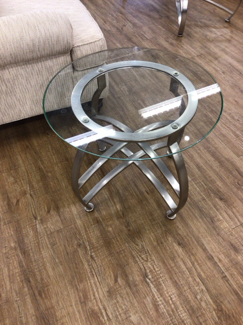 Round Glass Top Chrome Base End Table