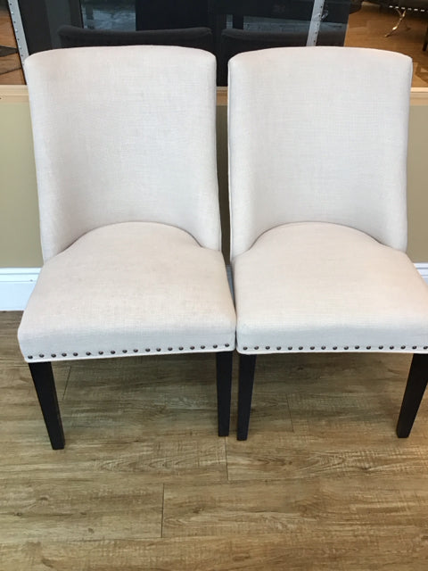 Pair Of Pier 1 Cream Linen Nail Head Dining Chairs