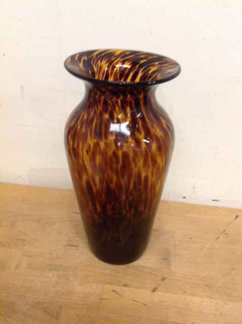 Vase- 11" Brown Drip Glass