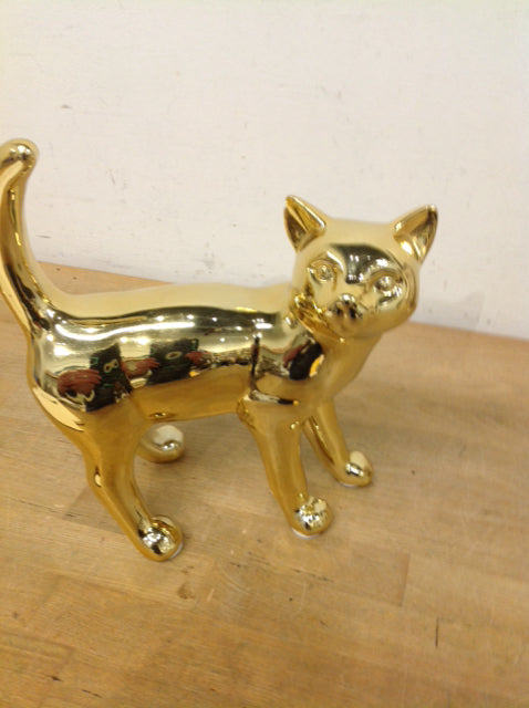 9" Gold Ceramic Cat Statue