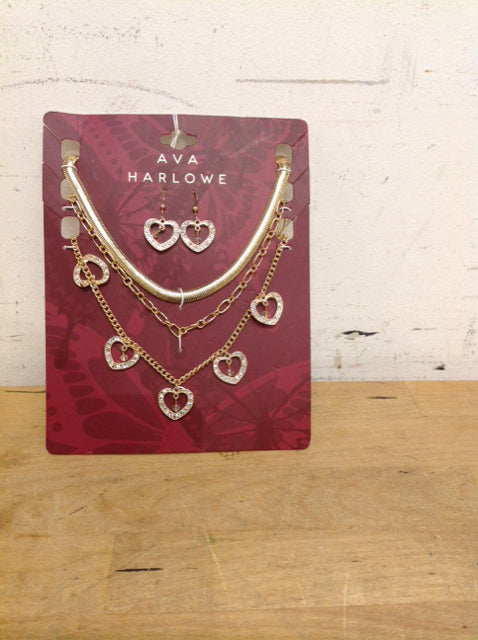 Rhinestone Gold Tone Necklace & Earrings