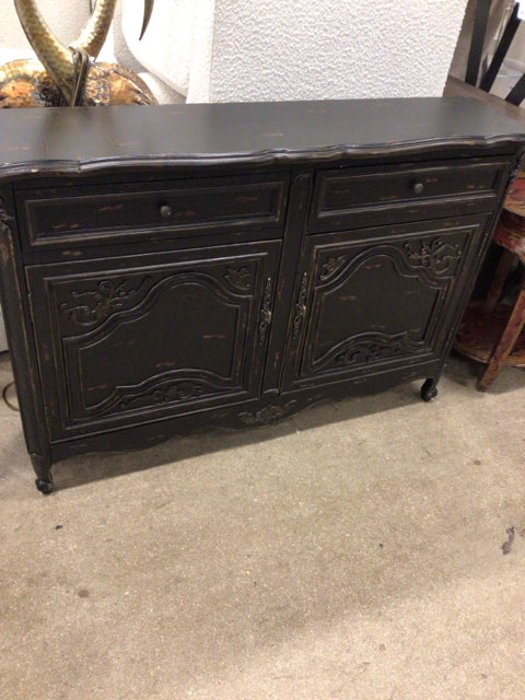Black Two Door/Two Drawer Distressed Cabinet