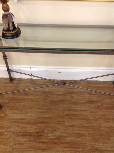 Console Table- Grey Metal & Glass