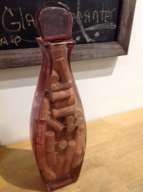 16" Pink Glass Bottle W Corks