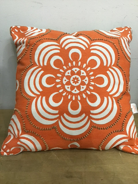 18" Orange Medallion Beaded Pillow By Happy Chic Pillow