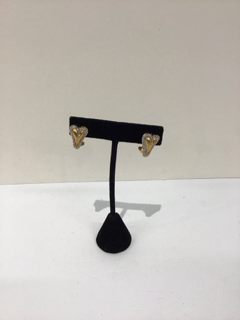 Gold Heart Earrings w/Pave Accents