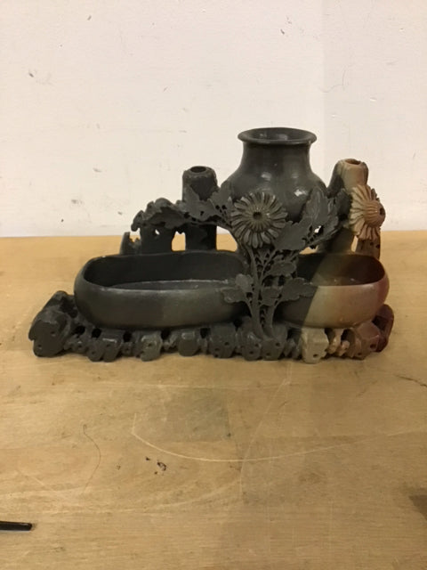 10" Chinese Hand Carved Sopastone Brush Pot