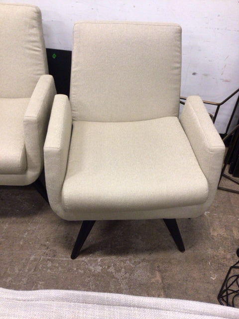 American Leather Cream Fabric Swivel Chair Wood Legs