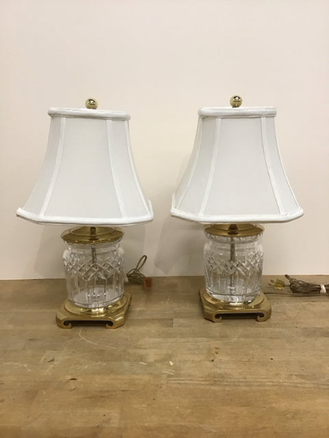 18" Pair Waterford Crystal Ginger Jar Lamps AS-IS Bronze Slightly Pitted