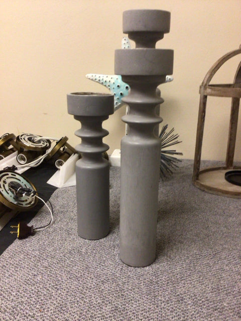 Set Of 3 Grey Candle Holders