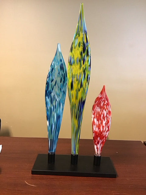 26" H Art Glass Blue Green Red Sculpture