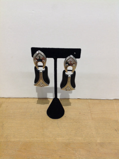 Clip-On Black Lucite Art Deco Earrings