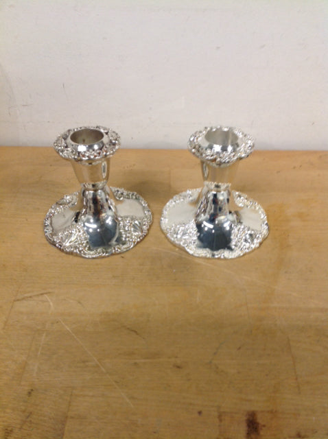 Candle Holders- 4" Pair Of Silverplate Tappers