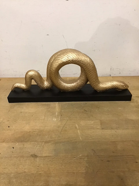16" Goldtone Resin Snake Sculpture W/Black Base