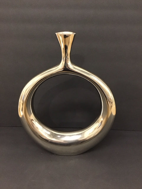 14" Abstract Silver Metal Vase