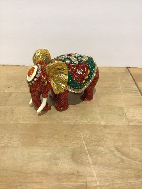Red Enameled Jeweled Elephant Trinket Box