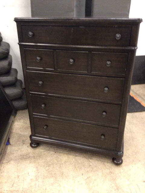 AS-IS Bassett Furniture Dark Wood Five Drawer Tall Chest(Scratches In Top)