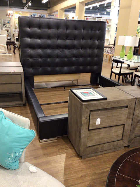 Black Vinyl Tufted King Bed