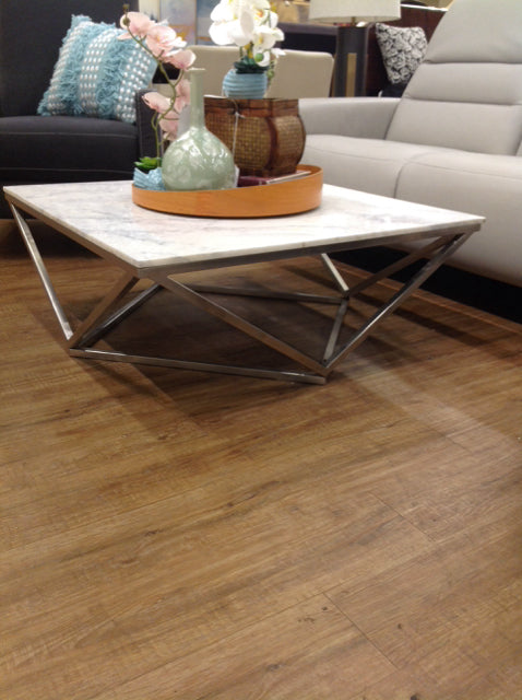 Coffee Table - Marble Top Silver Metal Base