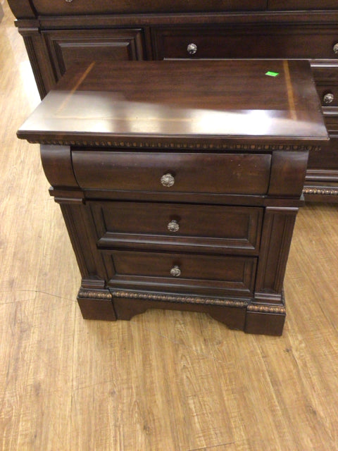 Dark Wood Three Drawer Nightstand